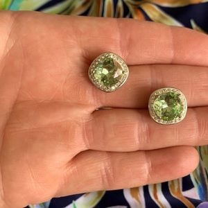 Sterling Silver Earrings with Green Center Stones
